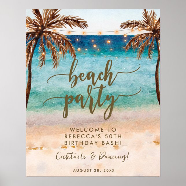 tropical beach party welcome sign poster (Front)