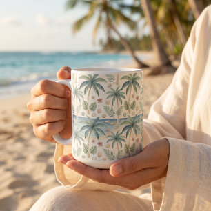 Tropical Beach pattern, Palm Trees and calm ocean Coffee Mug