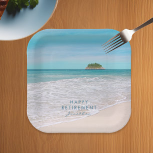 Tropical Beach Personalised "Happy Retirement" Paper Plate