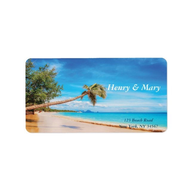 Tropical Beach (personalised name & address) Label (Front)