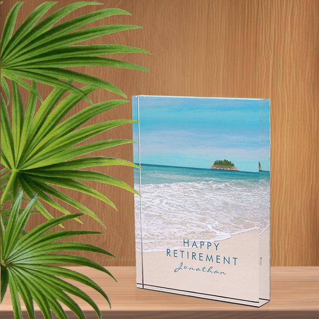 Tropical Beach Personalised Retirement Photo Block (Creator Uploaded)