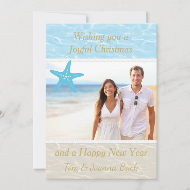 Tropical Beach Photo Christmas Card (Front)