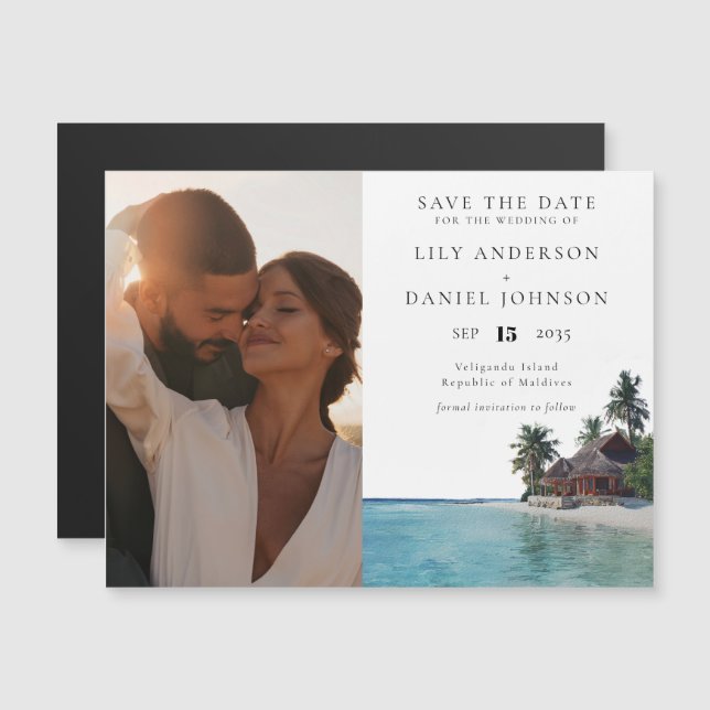 Tropical Beach Photo Wedding Save The Date Magnetic Invitation (Front/Back)