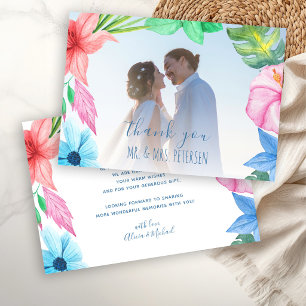Tropical beach photo wedding thank you card