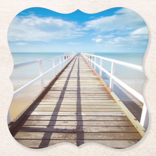 Tropical Beach Pier Paper Coaster (Front)