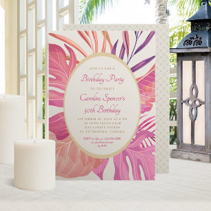 Tropical Beach Pink Birthday Invitation