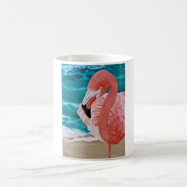 Tropical beach pink flamingo coffee mug (Center)