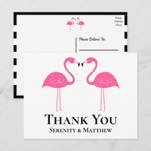 Tropical Beach Pink Flamingo Wedding Thank You Postcard