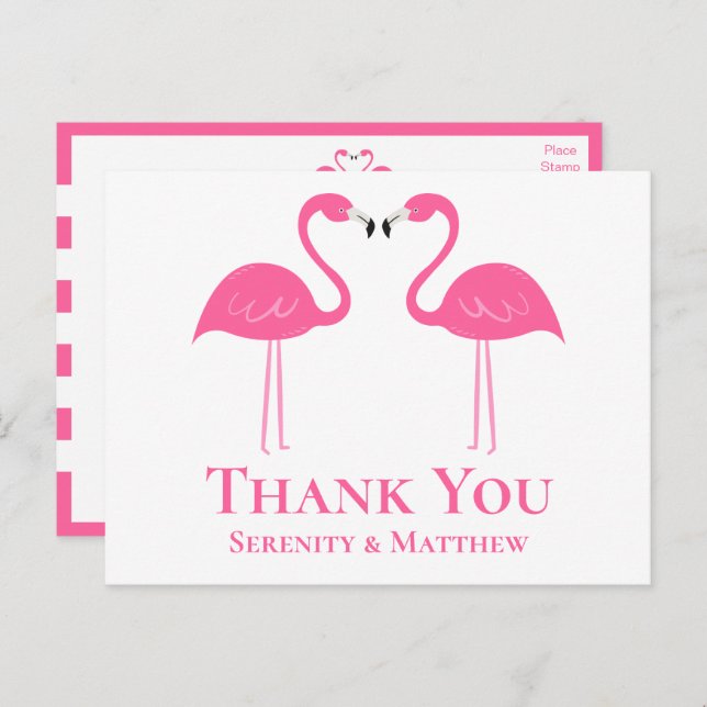 Tropical Beach Pink Flamingo Wedding Thank You    Postcard (Front/Back)