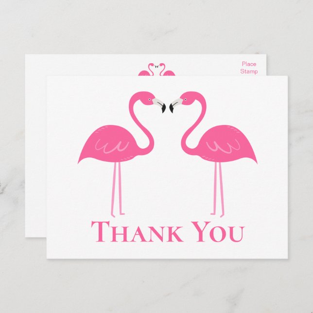 Tropical Beach Pink Flamingo Wedding Thank You  Postcard (Front/Back)
