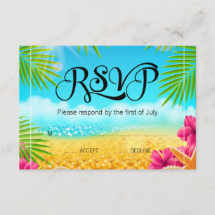 Tropical Beach Pink Hibiscus Bat Mitzvah RSVP Card