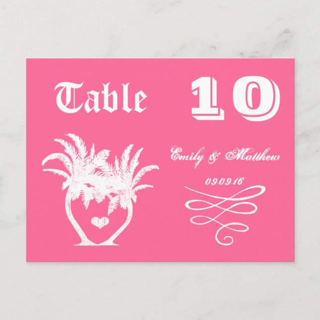 Tropical Beach Pink Island Palm Tree Wedding Postcard (Front)
