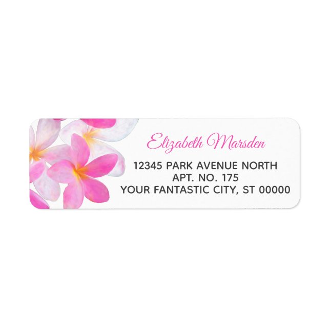 Tropical Beach Pink Plumeria Floral Return Address Label (Front)