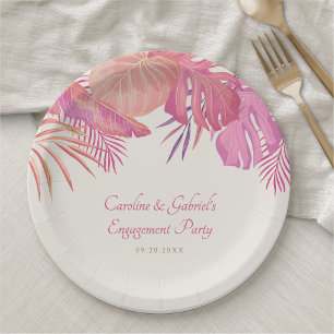 Tropical Beach Pink Wedding Paper Plate