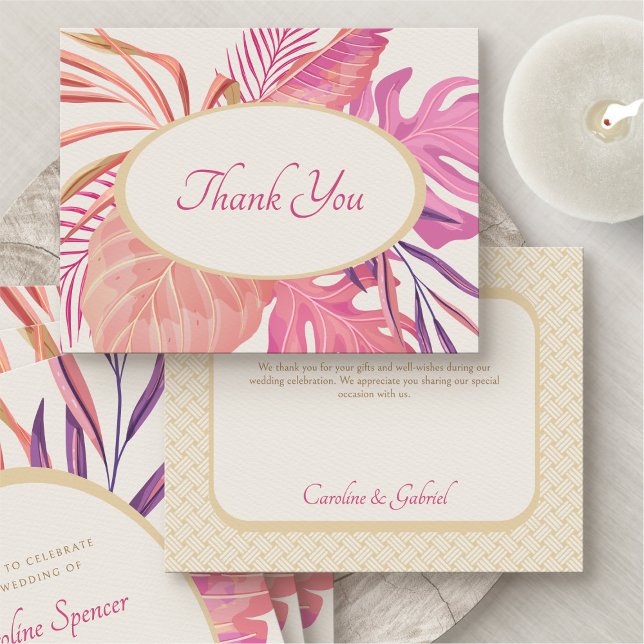 Tropical Beach Pink Wedding Thank You Card (Creator Uploaded)
