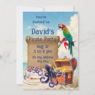 Tropical Beach Pirate Party Octopus Parrot Chest Invitation
