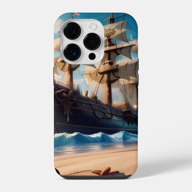 Tropical Beach Pirate Ship iPhone Case (Back)