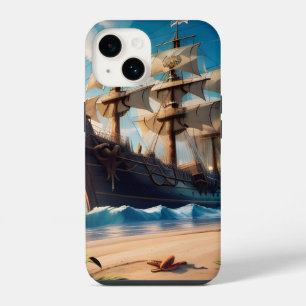 Tropical Beach Pirate Ship iPhone 14 Case