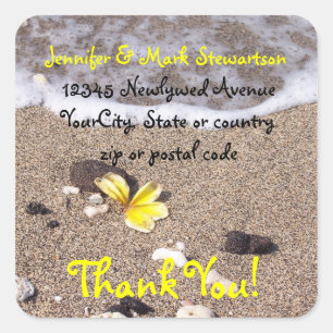 Tropical Beach Plumeria Thank you with address Square Sticker
