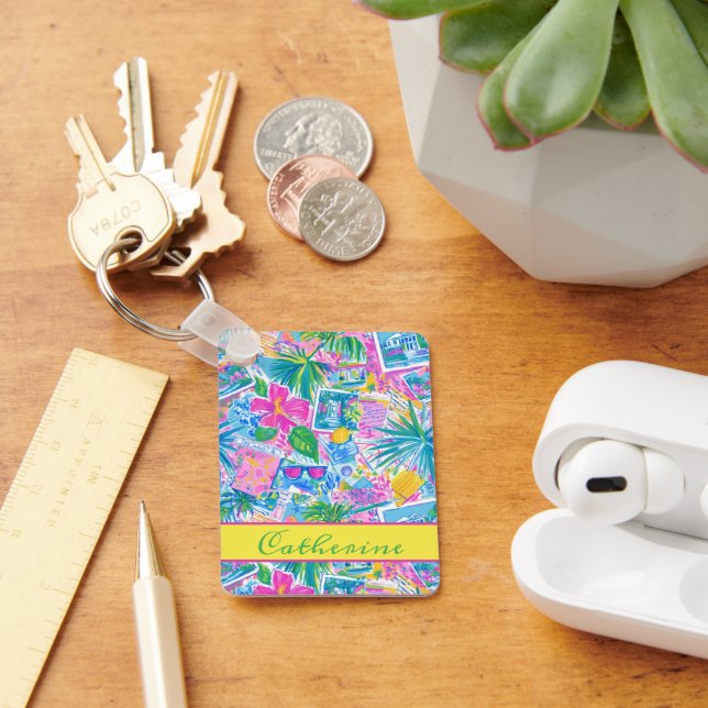 Tropical Beach Postcards Personalised Key Ring (Desk)