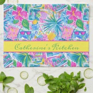 Tropical Beach Postcards Personalised Tea Towel