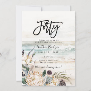 Tropical beach protea 40th birthday party invitation