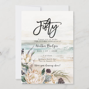 Tropical beach protea 50th birthday party invitation