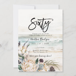 Tropical beach protea 60th birthday party invitation