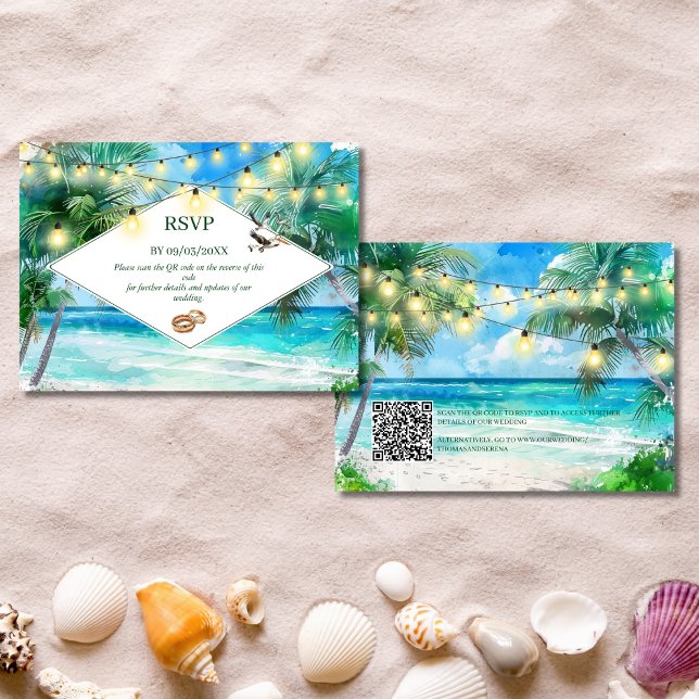 Tropical Beach QR Code RSVP Wedding Enclosure Card (Creator Uploaded)