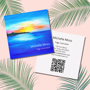 Tropical Beach QR code Yoga Instructor Square Business Card
