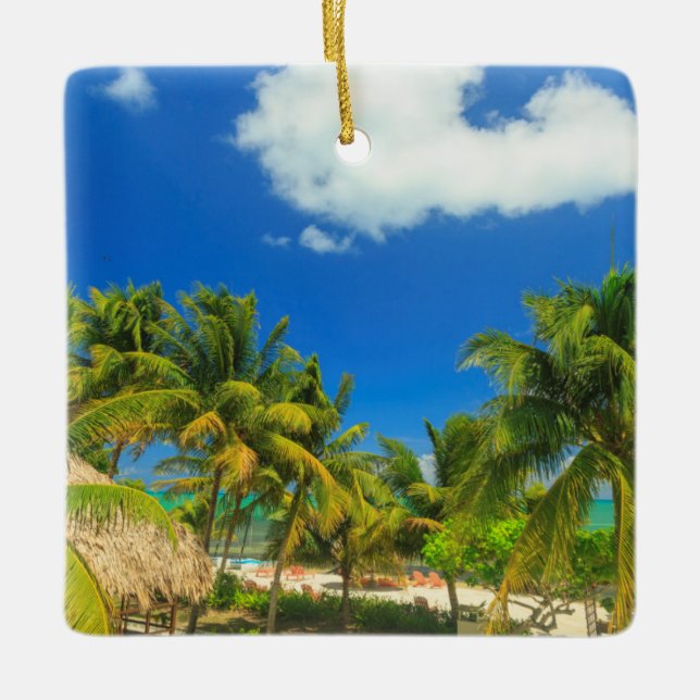 Tropical beach resort, Belise Ceramic Ornament (Front)