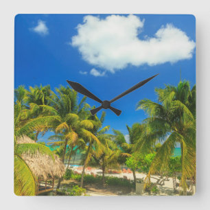 Tropical beach resort, Belise Square Wall Clock