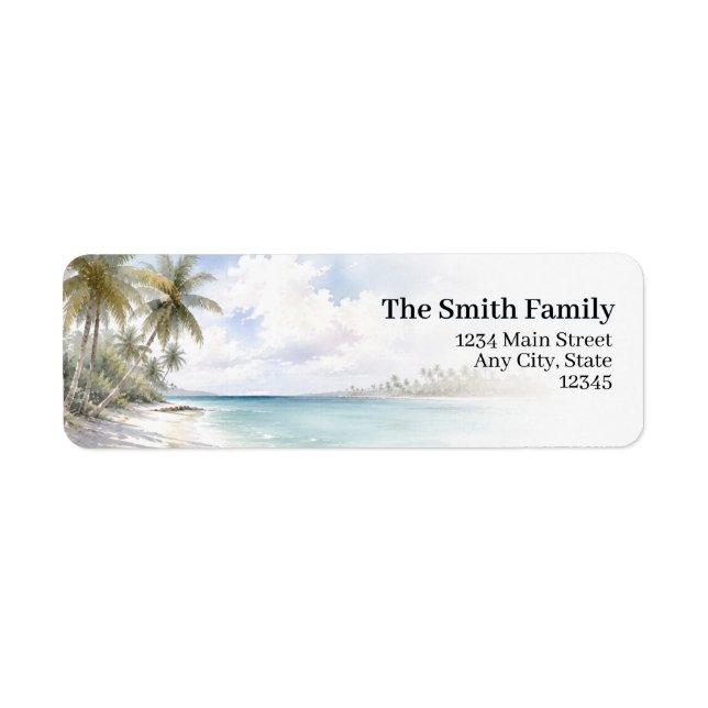 Tropical Beach Return Address Labels | Palm Trees (Front)
