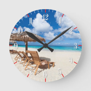 Tropical beach round clock
