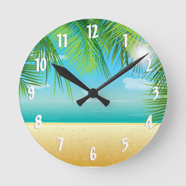 Tropical Beach Round Clock (Front)