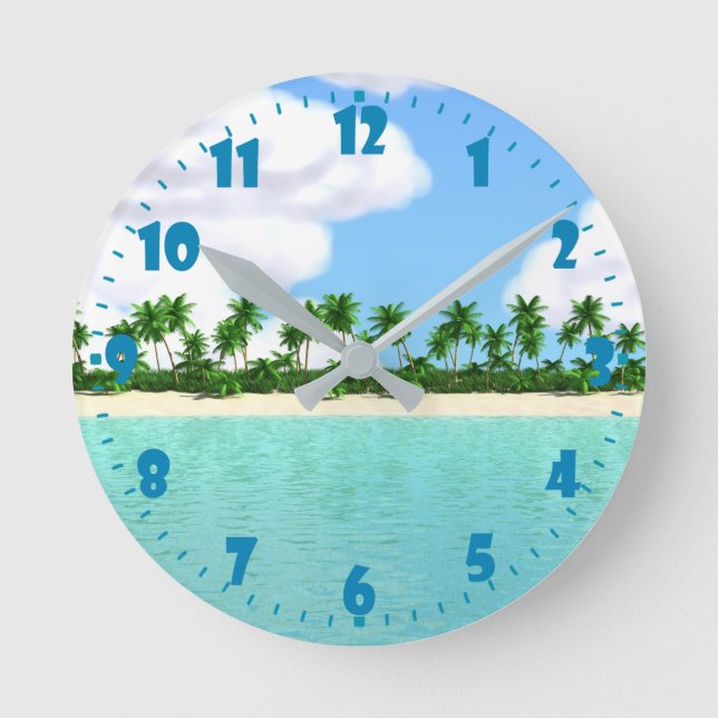 Tropical Beach Round Clock (Front)