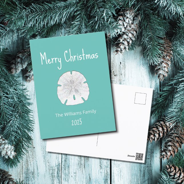 Tropical Beach Sand Dollar Teal Christmas Holiday Postcard (Creator Uploaded)