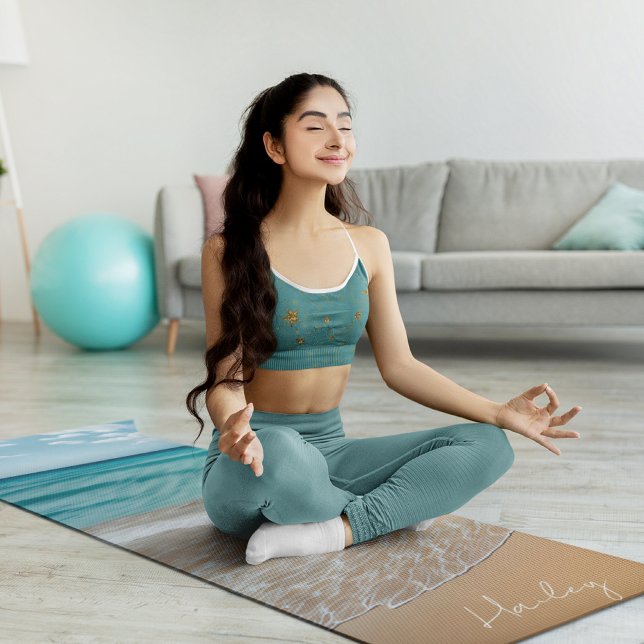 Tropical Beach Sand Ocean Custom Name Yoga Mat (Creator Uploaded)