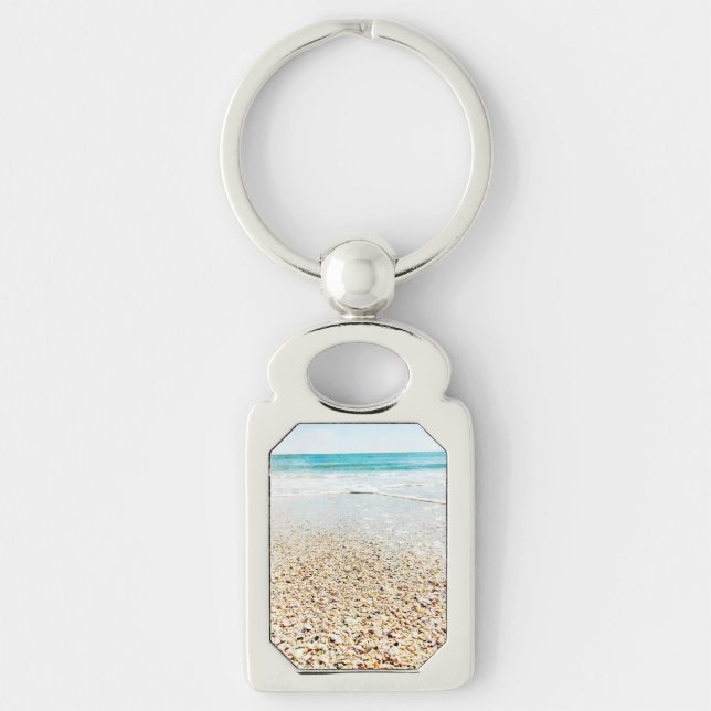 Tropical Beach Sand Ocean Waves Sea Shells Florida Key Ring (Front)