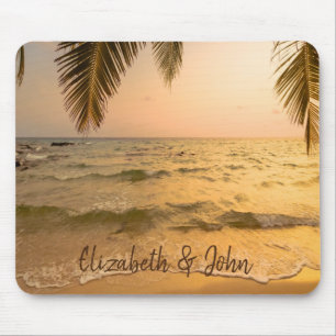 Tropical Beach,Sand,Palm Sunset Mouse Pad