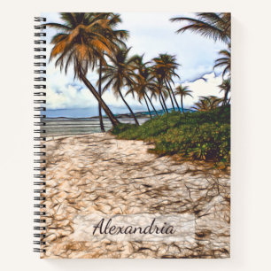Tropical Beach Sand Palm Trees Personalise Notebook