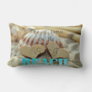 Tropical Beach,Sand,Seashell,Hearts Lumbar Cushion