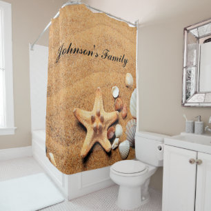 Tropical Beach Sand Seashells Custom Shower Curtain