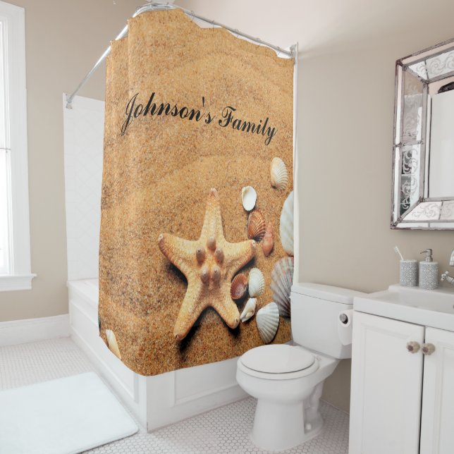 Tropical Beach Sand Seashells Custom  Shower Curtain (In Situ)