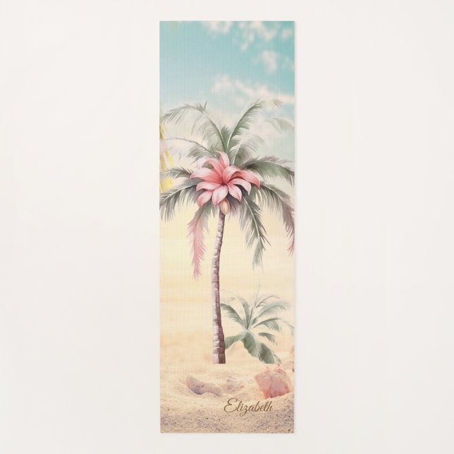 Tropical Beach, Sand,Seashells,Palm Yoga Mat (Front)