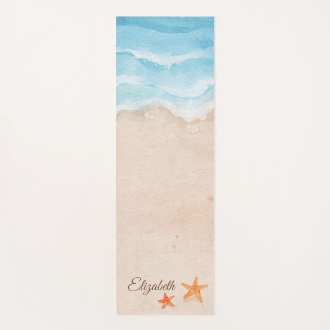 Tropical Beach, Sand, Stars Seashells  Yoga Mat (Front)