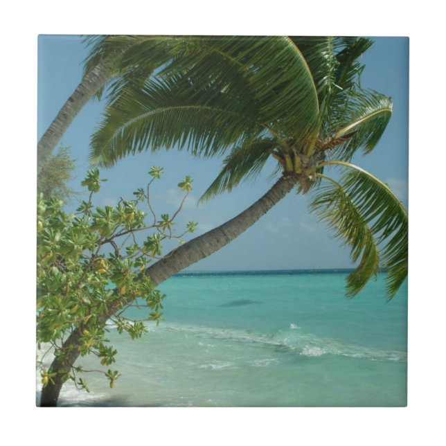 Tropical Beach Sand Sun Water Ocean Waves Surf Art Tile (Front)
