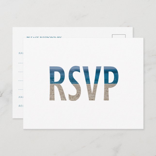 Tropical Beach Sand Water Photo Wedding RSVP Invitation Postcard (Front/Back)