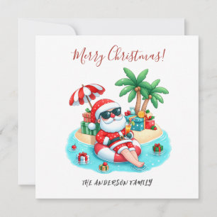 Tropical Beach Santa Christmas Card