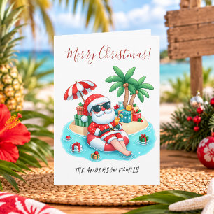 Tropical Beach Santa Christmas Card